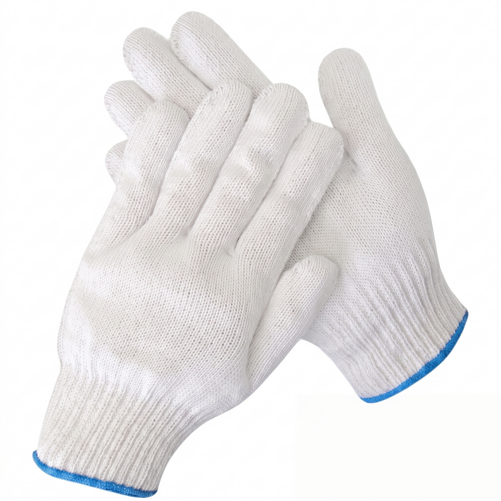 White cotton polyester knittedsafety gloves,suitable for gardening,warehouse,cooking work