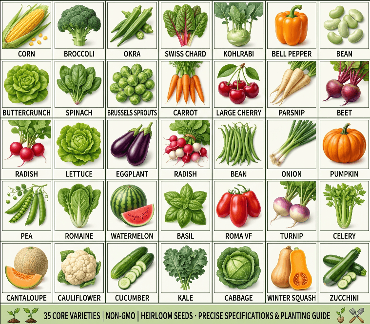35 Premium Non-GMO Vegetable Seed Pack