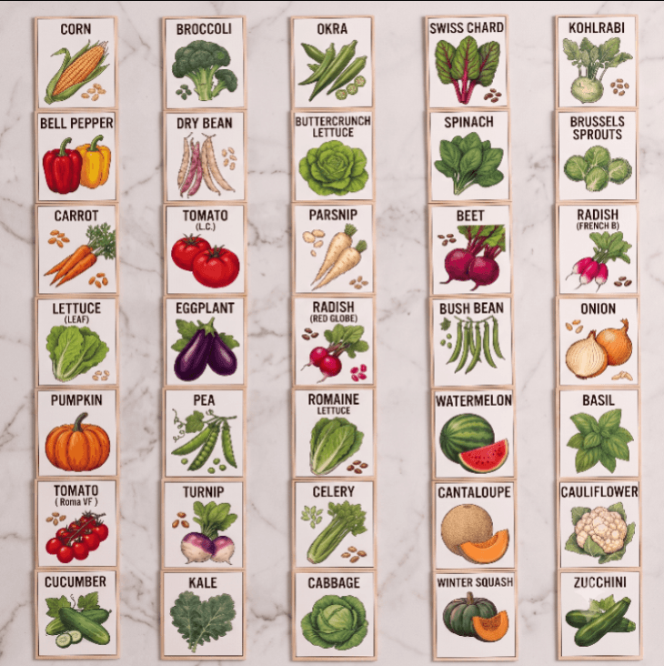 35 Individually Packed Heirloom Vegetable Seed Varieties — 16,000+ Non-GMO Seeds | FREE Gloves & Markers | Fall Planting