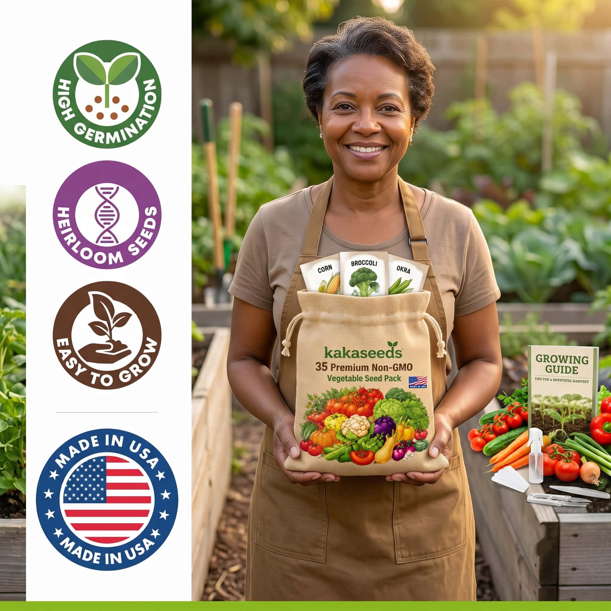 35 Individually Packed Heirloom Vegetable Seed Varieties — 16,000+ Non-GMO Seeds | FREE Gloves & Markers | Fall Planting