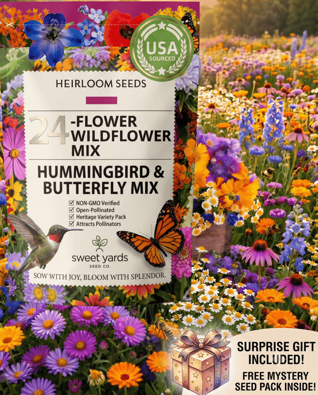 Butterfly and Hummingbird Flower Seed Mix - 24-Variety Blend