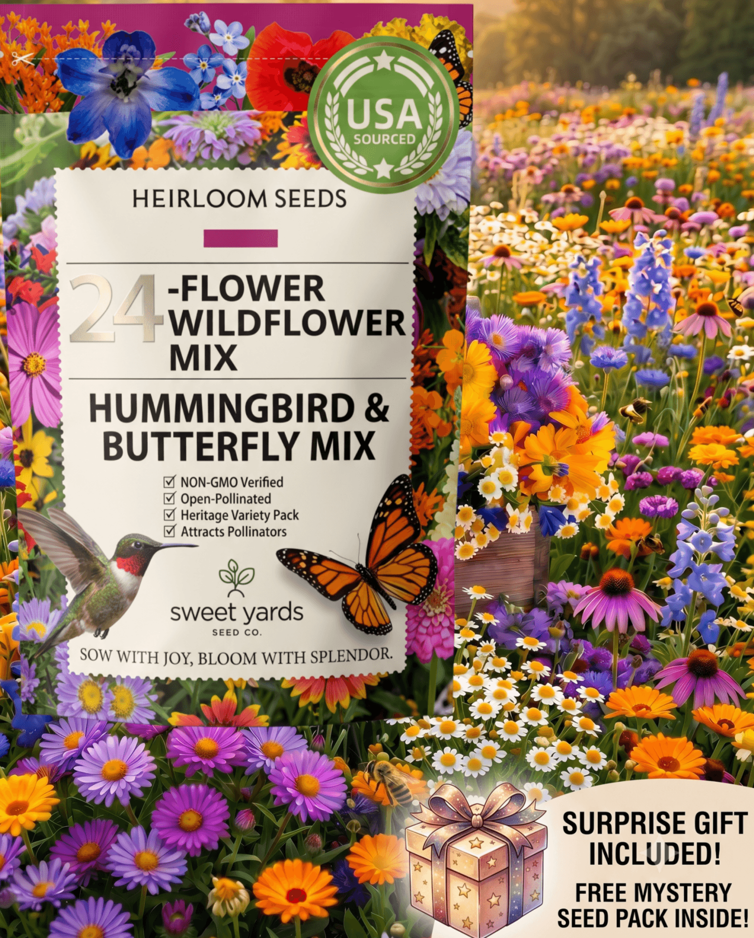 Butterfly and Hummingbird Flower Seed Mix - 24-Variety Blend